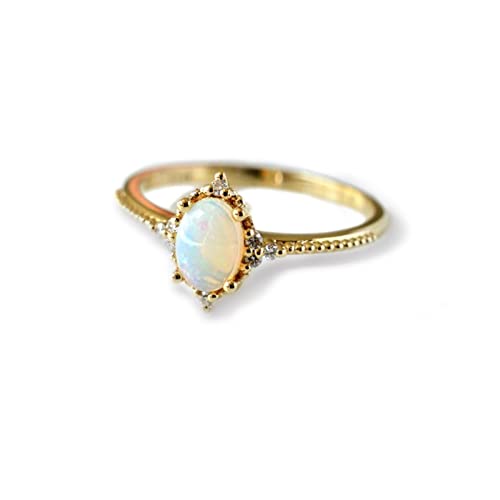 Aotiwe Opal Ring, Oktober Geburtsstein in Ovaler Form Kupfer Schmuck Freundschafts Ringe für Frauen Damen Gold Größe 52 von Aotiwe