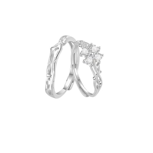 Aotiwe Partnerringe 925 Silber, Ring Herren Silber Breit Blumenzweige Paar mit Rundschliff Zirkonia Verstellbar von Aotiwe