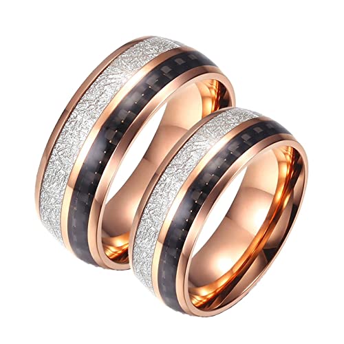 Aotiwe Partnerringe Unisex, Ring Damen Edelstahl 8 mm Roségold Ringeinlage aus Schwarz Kohlefaser Größe Damen 57 (18.1) & Herren 57 (18.1) von Aotiwe