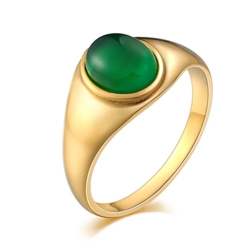 Aotiwe Pinky Ring Gold, Edelstahl Ringe Goth Ovale Form Eheringe für Herren mit Grün Zirkonia Größe 62 (19.7) von Aotiwe