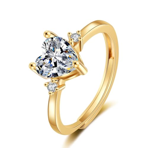 Aotiwe Pinky Ring Gold, Fingerring Damen Verstellbar Herz mit Zirkonia Vintage Ring Beste Freundin Geschenke Geburtstag von Aotiwe