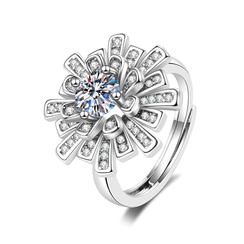 Aotiwe Pinky Ring Silber, Ringe Frauen Dünn Blume mit Zirkonia Ring Frau Größe Verstellbar Schmuck Damen von Aotiwe