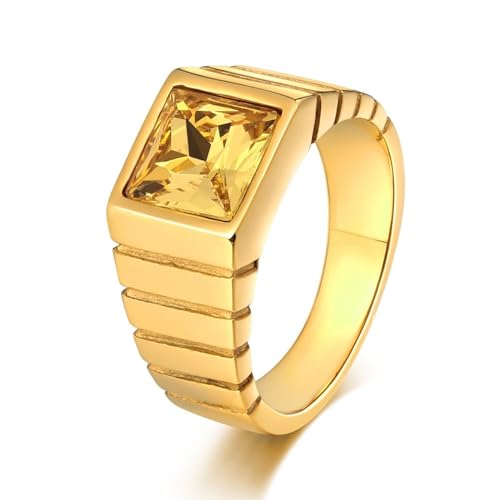 Aotiwe Promise Ring, Rings Men Cool Quadrat Gold Promise Ring Männer mit Gelb Marquiseschliff Zirkonia Edelstahl Größe 67 (21.3) von Aotiwe