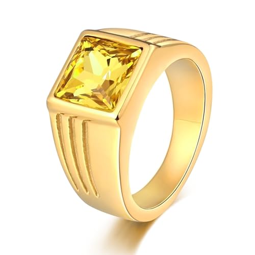 Aotiwe Promise Ring Gold, Herren Ringe Breit Quadrat Promise Ring Männer mit Gelb Rechteckschliff Zirkonia Edelstahl Größe 57 (18.1) von Aotiwe