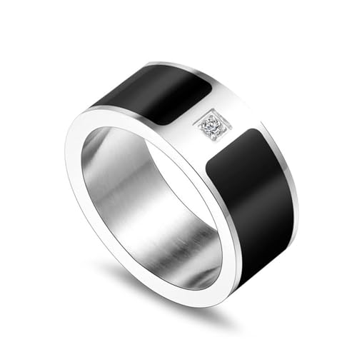 Aotiwe Promise Ring Men, Ringe Herren Edelstahl 9mm Breite mit Zirkonia Silber Schwarz Eheringe Vintage Größe 60 (19.1) von Aotiwe