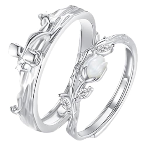 Aotiwe Ring Damen Silber Set, Offener Ring Damen Rose 925 Silber Verstellbar Schmuck Set Damen von Aotiwe