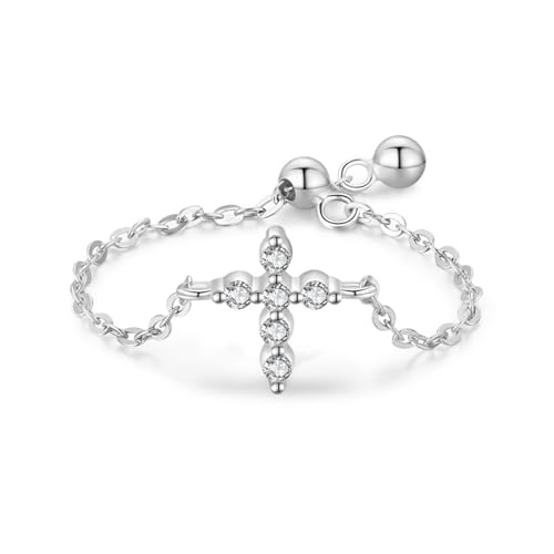 Aotiwe Ring Damen Verstellbar, Ring Set Damen Silber Kreuzverstellbare Kette mit Rundschliff Weiß Zirkonia 925 Silber von Aotiwe