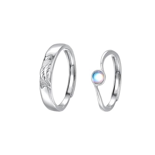 Aotiwe Ring Damen Verstellbar, Verlobungsring Silber Damen Eleganter Stil mit Blau Rundschliff Opal 925 Silber von Aotiwe