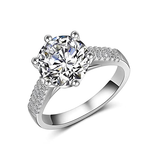 Aotiwe Ring Damen Winter, Zierlicher Schmuck Damen 6 Krallen Zirkon Pavé Ring Runden Versilbert Größe 47 (15.0) von Aotiwe