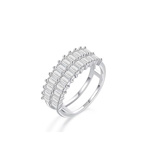 Aotiwe Ring Damen Zart, Ringe Frauen für mittelfinger Silber Doppelte Reihe Rechteckiger Zirkone 925 Silber Größe 57 (18.1) von Aotiwe