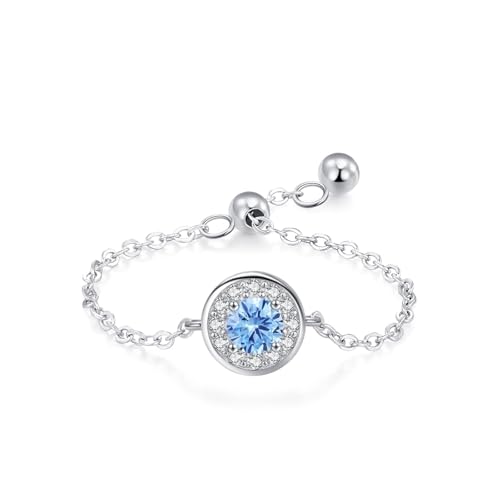 Aotiwe Ring Damen Zirkonia, Damenring Breit Silber Edelsteinfassung, Verstellbare Kette mit Rundschliff Blau Zirkonia 925 Silber Größe Verstellbar von Aotiwe
