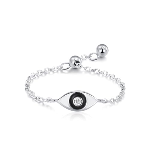 Aotiwe Ring Frauen Offen, Ring Damen Silber Set Augenverstellbare Kette mit Rundschliff Weiß Zirkonia 925 Silber von Aotiwe