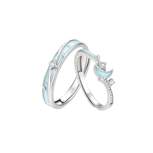 Aotiwe Ring Frauen Verstellbar, Verlobungsring Damen Silber Stern Mond mit Rundschliff Zirkonia 925 Silber von Aotiwe