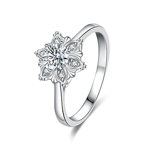 Aotiwe Ring Glitzer Damen, Frauen Geschenke Zum Geburtstag Schneeflocke Zirkon Ring Runden Versilbert Größe 61 (19.4) von Aotiwe