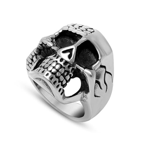 Aotiwe Ring Herren, Eheringe für Herren Vintage Doppelseitiger Totenkopf Silber Herren Ringe Edelstahl Größe 54 (17.2) von Aotiwe