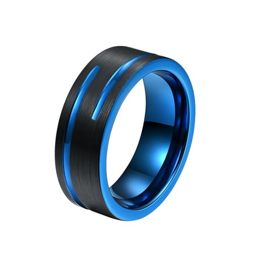 Aotiwe Ring Herren, Ring Man Matt Gebürstete 8mm Nut Schwarz Blau Ring Männer Wolfram Größe 70 (22.3) von Aotiwe