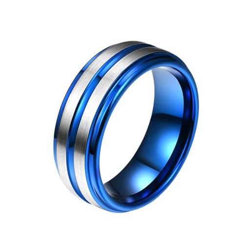 Aotiwe Ring Herren Blau, Ring Hochzeit Polierte Nut 8mm Matt Gebürstet Verlobungsringe Wolfram Größe 54 (17.2) von Aotiwe