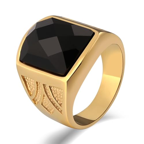 Aotiwe Ring Herren Gold, Promise Ring Beste Freundin Totem Rechteck Ringe Herren Dünn mit Schwarz Quadratschliff Zirkonia Edelstahl Größe 65 (20.7) von Aotiwe