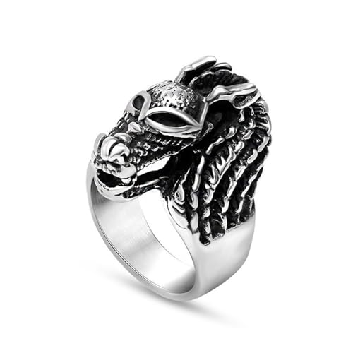 Aotiwe Ring Herren Kleiner Finger, Ring Herren Daumen Vintage Drachenkopf Silber Rings Men Vintage Edelstahl Größe 65 (20.7) von Aotiwe