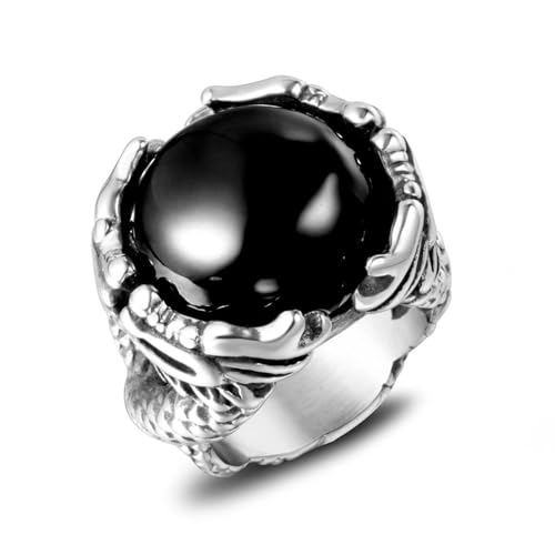 Aotiwe Ring Herren Schwarz, Unisize Ring Doppelte Drachen mit Schwarzem Stein Ringe Vintage Edelstahl Größe 54 (17.2) von Aotiwe