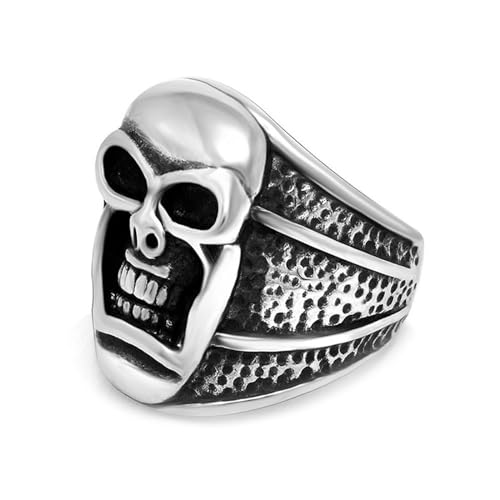 Aotiwe Ring Herren Silber Dünn, Ring Schlicht Vintage Punk Schädel mit Streifen Promise Ring Herren Edelstahl Größe 65 (20.7) von Aotiwe