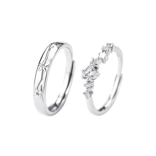 Aotiwe Ring Herren Silber Dünn, Silber Ring Herren 925 Vintage Planeten und Sterne mit Rundschliff Zirkonia Verstellbar von Aotiwe