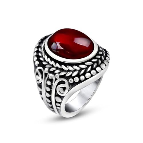 Aotiwe Ring Herren Silber Schlicht, Ring Herren Daumen Vintage Blätter mit Rotem Stein Verlobungsring für Männer Edelstahl Größe 57 (18.1) von Aotiwe