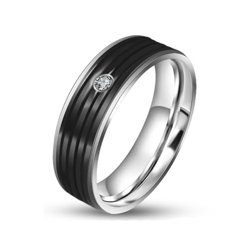 Aotiwe Ring Männer Cool, Edelstahl Ringe Herren Punk Polierte Streifen 6mm Zirkonia Silber Schwarz Verlobungsring Männer Größe 60 (19.1) von Aotiwe