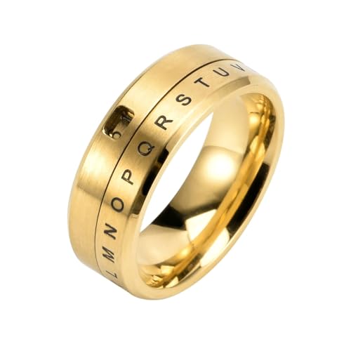 Aotiwe Ring Männer Cool, Ring Man Drehbarer Zahlen Buchstaben Ring Gold aus Titan Stahl Größe 60 (19.1) von Aotiwe