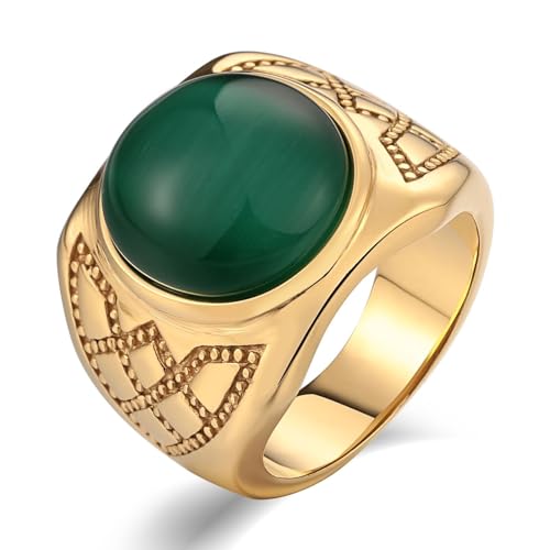 Aotiwe Ring Männer Gold, Männer Ringe Set Runden Ringe Herren für Dünne Finger mit Grün Smaragdschliff Opal Edelstahl Größe 62 (19.7) von Aotiwe