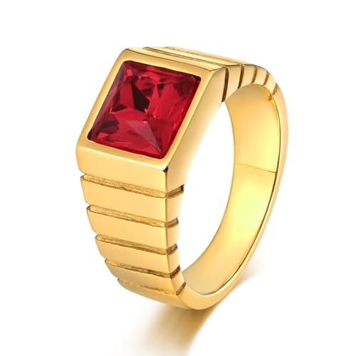 Aotiwe Ring Men, Promise Ring Herren Quadrat Gold Ring Herren Vintage mit Rot Marquiseschliff Zirkonia Edelstahl Größe 57 (18.1) von Aotiwe