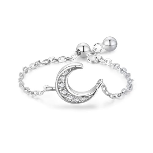 Aotiwe Ring Öffnen, Ringe für Damen Silber Verstellbare Kette mit Mond mit Rundschliff Weiß Zirkonia 925 Silber von Aotiwe