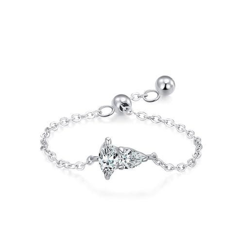 Aotiwe Ring Offen, Ringe Frauen Kleine Finger Silber Verstellbare Kette In Blätterform mit Ovalschliff Weiß Zirkonia 925 Silber von Aotiwe