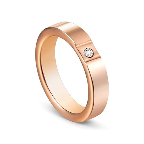 Aotiwe Ring Rosegold Damen Verlobung, Ring Damen Daumen Polierter 4mm Solitär Zirkonia Ringe Frauen Cool Wolfram Größe 54 (17.2) von Aotiwe