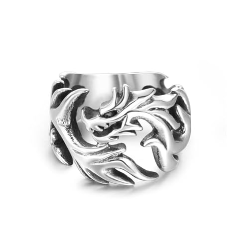 Aotiwe Ring Silber, Ringe Herren Dünn Vintage Drache Ringe Männer Punk Edelstahl Größe 54 (17.2) von Aotiwe