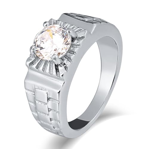 Aotiwe Ring Silber Herren Schmal, Ringe Herren Zirkonia Runden Herren Ringe Fantasy mit Weiß Quadratschliff Zirkonia Edelstahl Größe 57 (18.1) von Aotiwe