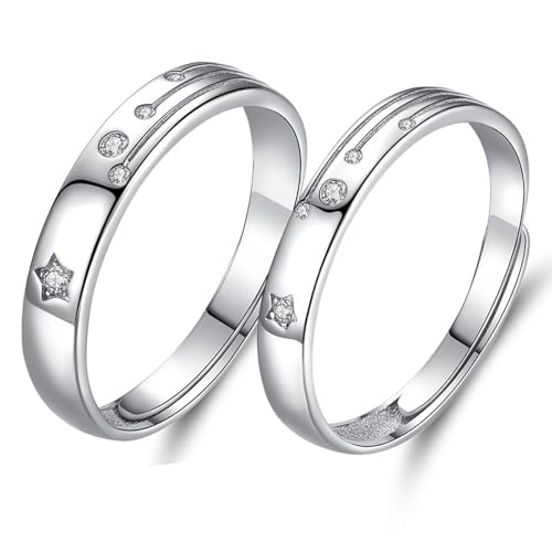 Aotiwe Ring Silber Herren Verstellbar, Silber Ring 925 Herren Wunschsternschnuppe mit Rundschliff Zirkonia von Aotiwe