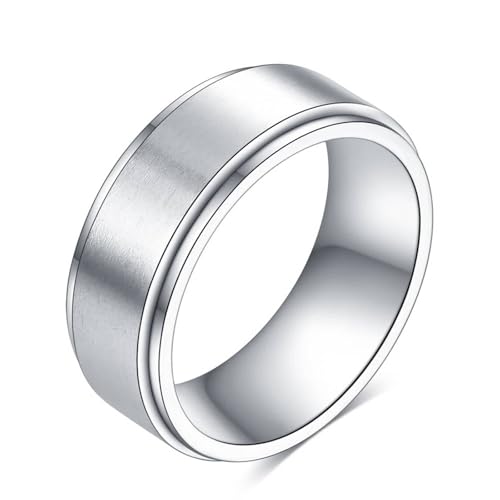 Aotiwe Ring Women, Silberring Herren Silber Drehbare Matte mit Stufenkanten Silber Herren Ringe Nordisch Edelstahl Größe 60 (19.1) von Aotiwe
