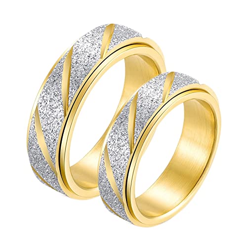 Aotiwe Ringe Beste Freunde, Ring für Damen Rotierender Ring aus Gold Matt 6 mm Edelstahl Größe Damen 54 (17.2) & Herren 65 (20.7) von Aotiwe