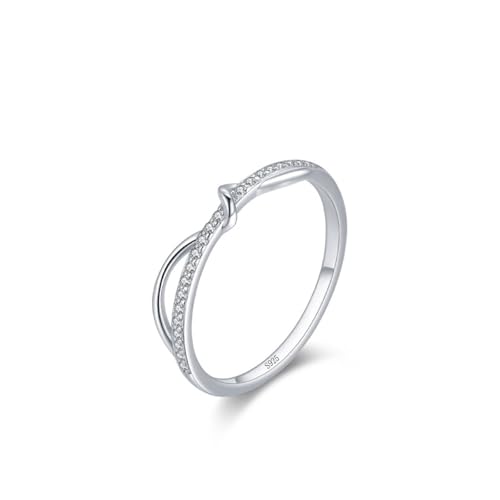 Aotiwe Ringe Damen 925 Silber, Eheringe Silber Schmales Band mit Linie und Zirkonia Größe 54 (17.2) von Aotiwe