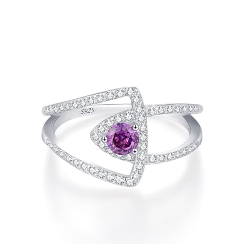 Aotiwe Ringe Damen Dünn, Knuckle Ring Silber Verschachtelte Linien und Augen mit Rundschliff Lila Zirkonia 925 Silber Größe 54 (17.2) von Aotiwe