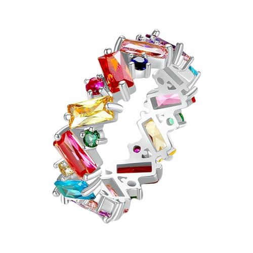 Aotiwe Ringe Damen Dünn, Silber Ringe Frauen Set Rechteck mit Buntem Zirkonia Größe 54 (17.2) von Aotiwe