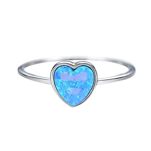 Aotiwe Ringe Damen Kleine Größe, Ringe 925 Frauen Blaues Herz Schuf Opal Silber Blau Größe 52 (16.6) von Aotiwe