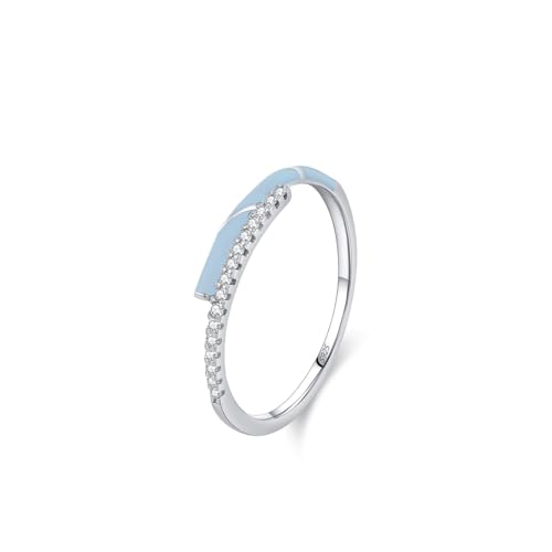 Aotiwe Ringe Frauen 925, Ring Hochzeit Silber Blau Bambusband mit Zirkon Größe 54 (17.2) Geschenk 18 Geburtstag Mädchen von Aotiwe