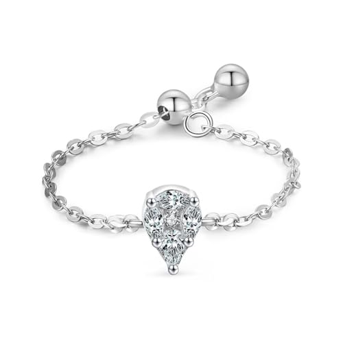 Aotiwe Ringe Frauen 925 Silber, Fingerring Damen Silber Tropfenförmige Verstellbare Kette mit Ovalschliff Weiß Zirkonia Größe Verstellbar von Aotiwe