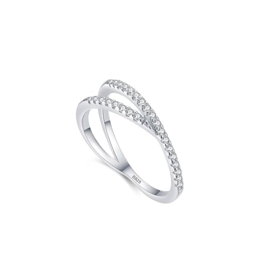 Aotiwe Ringe Frauen Silber 925, Freundschaftsringe Freundinnen Silber Halbe Ewigkeit Unregelmäßige Linien mit Rundschliff Weiß Zirkonia Größe 60 (19.1) von Aotiwe