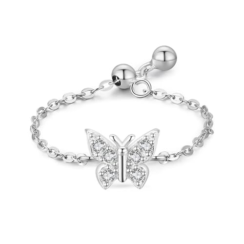 Aotiwe Ringe Frauen Silber 925, Ringe Damen Silber Verstellbare Kette mit Schmetterlingsmotiv mit Rundschliff Weiß Zirkonia Größe Verstellbar von Aotiwe