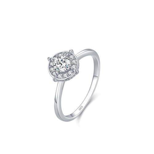 Aotiwe Ringe Frauen für mittelfinger, Ring Damen Cool Silber Kreisförmiger Cluster mit Rundschliff Weiß Zirkonia 925 Silber Größe 49 (15.6) von Aotiwe