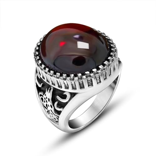 Aotiwe Ringe Herren Edelstahl Silber, Pinky Ring Herren Oval mit Rotem Zirkonia Freundschaftsringe Größe 62 (19.7) von Aotiwe