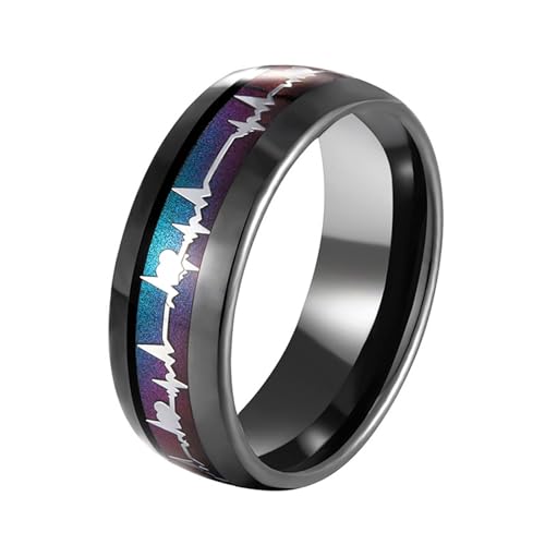 Aotiwe Ringe Männer Schwarz, Ring Hochzeit Elektrokardiogramm 8mm Promise Ring Men Wolfram Größe 72 (22.9) von Aotiwe